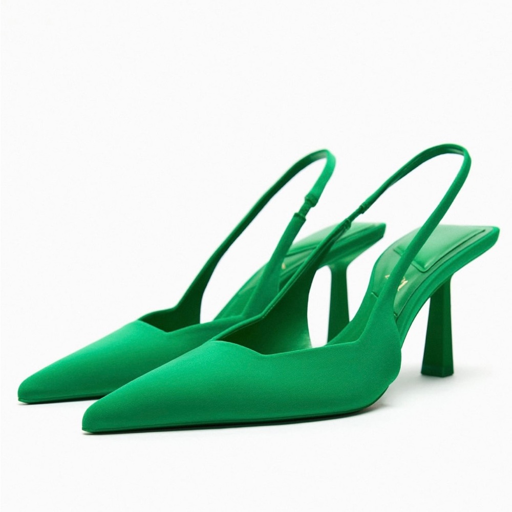 Fabric heeled slingbacks green Zara